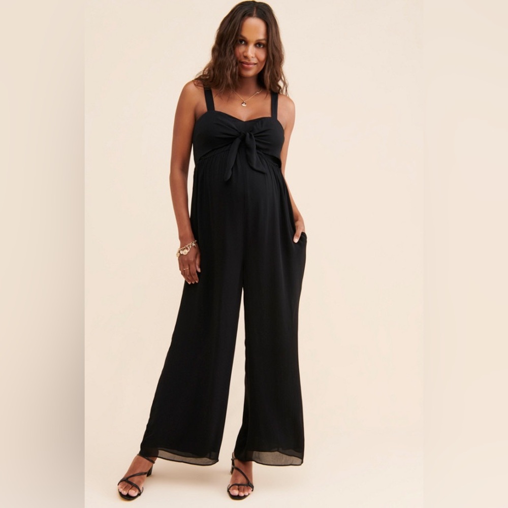 Hatch Maternity Scarlet Wide Leg Tie Front Jumpsuit Size 1 Black